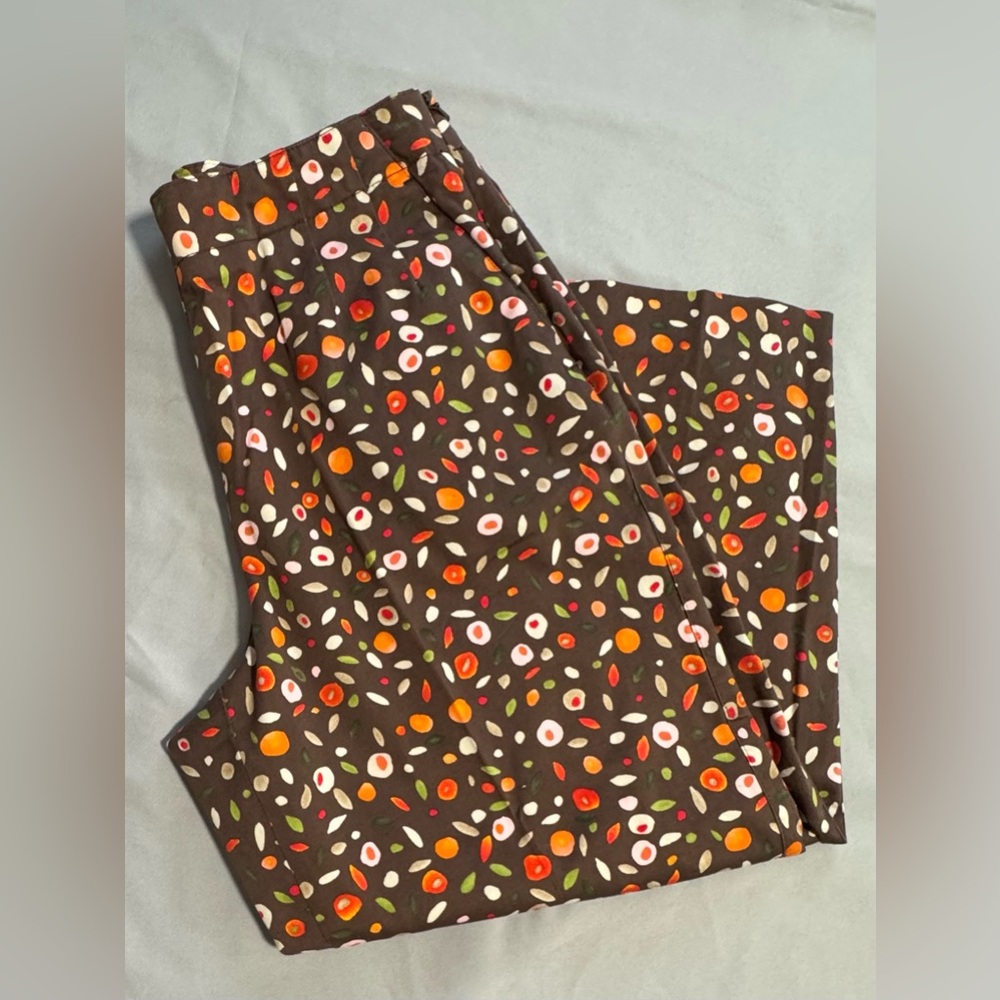Talbots Petites Brown Floral Cropped Pants Size 8P Stretch - Picture 2 of 7